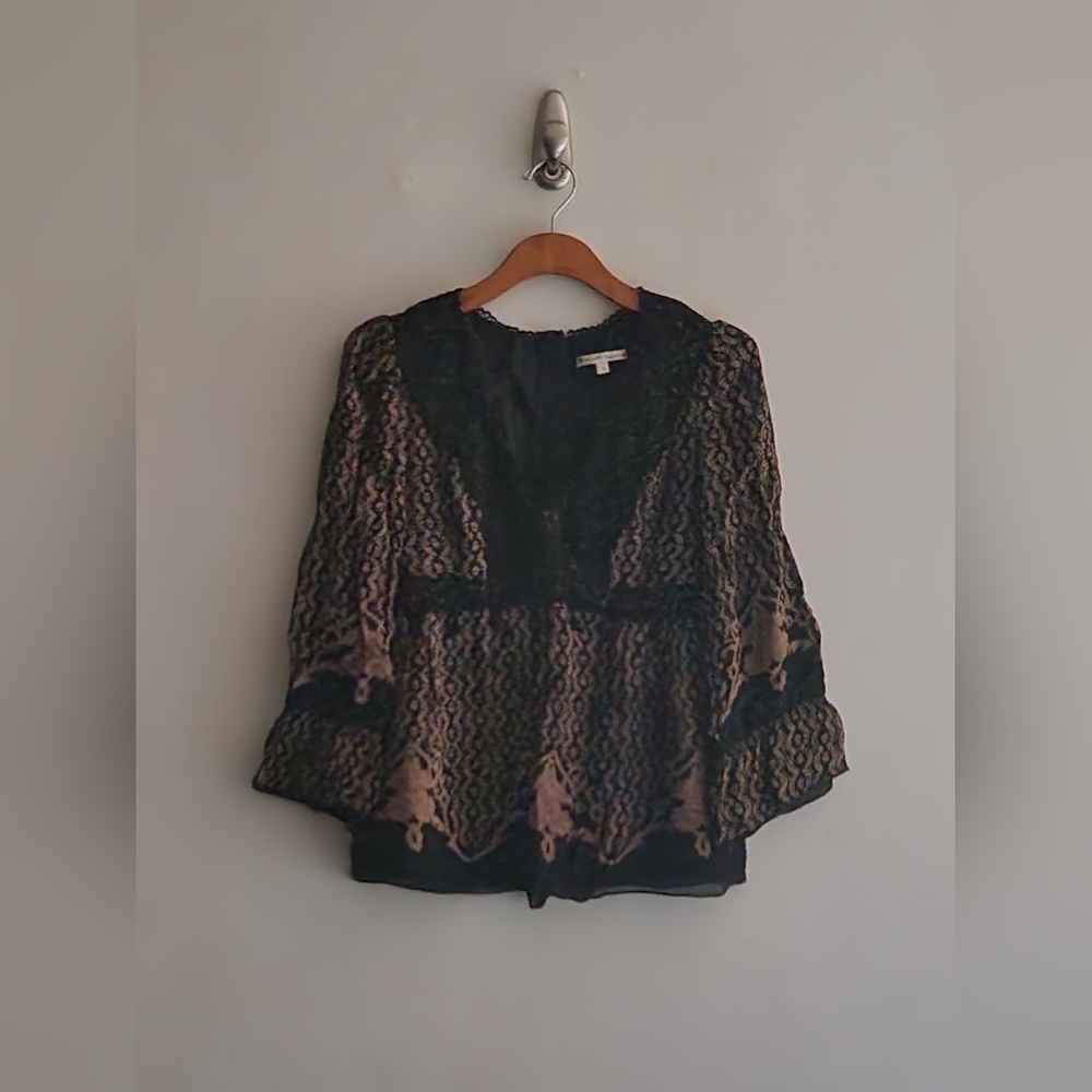 Nanette Lepore Crochet Trimmed Silk Blouse